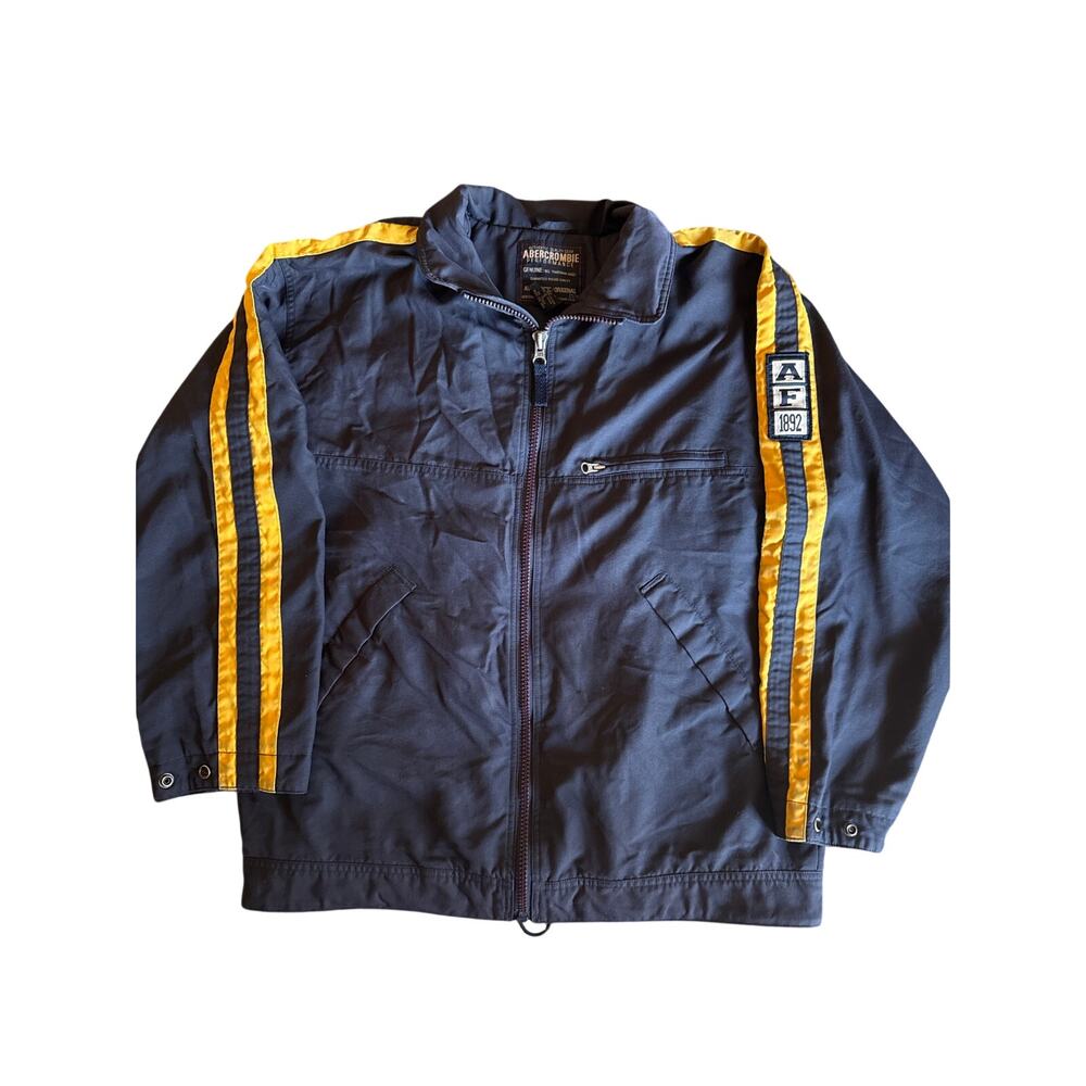 Vtg 90’s Abercrombie & Fitch S Navy Blue Yellow Striped Sleeves Full Zip Jacket